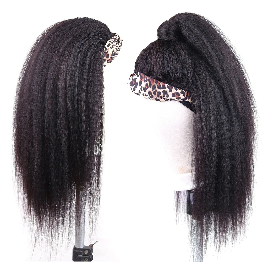 Kinky Straight Headband Wig Human Hair Wig Full Machine Made Brazilian Human Hair Wigs for Black Women 180% Density