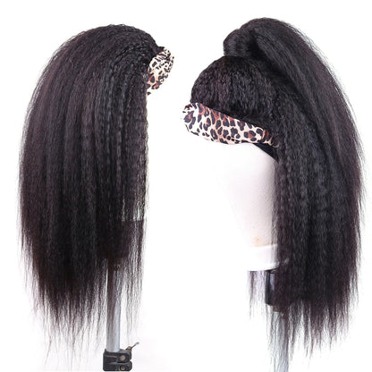 Kinky Straight Headband Wig Human Hair Wig Full Machine Made Brazilian Human Hair Wigs for Black Women 180% Density