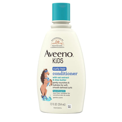 Aveeno Kids Curly Hair Conditioner, 12 Fl. Oz | Hydrating Conditioner, Oat Extract & Shea Butter, Gentle Scent, Detangles & Moisturizes Curls