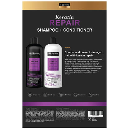 Tresemme Shampoo and Conditioner Set Keratin Hair Treatment, Paraben and Sulfate Free Shampoo Safe for Color-Treated Hair, Deep Conditioner for Dry Damaged Hair, Keratin Repair, 28 Fl Oz (2 Piece Se