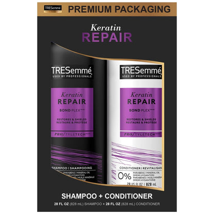 Tresemme Shampoo and Conditioner Set Keratin Hair Treatment, Paraben and Sulfate Free Shampoo Safe for Color-Treated Hair, Deep Conditioner for Dry Damaged Hair, Keratin Repair, 28 Fl Oz (2 Piece Se