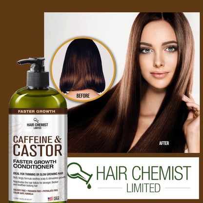 Caffeine & Castor Large Shampoo/Conditioner/Hair Oil 3-PC Boxed Gift Set - Sulfate Free Shampoo & Conditioner for Growth