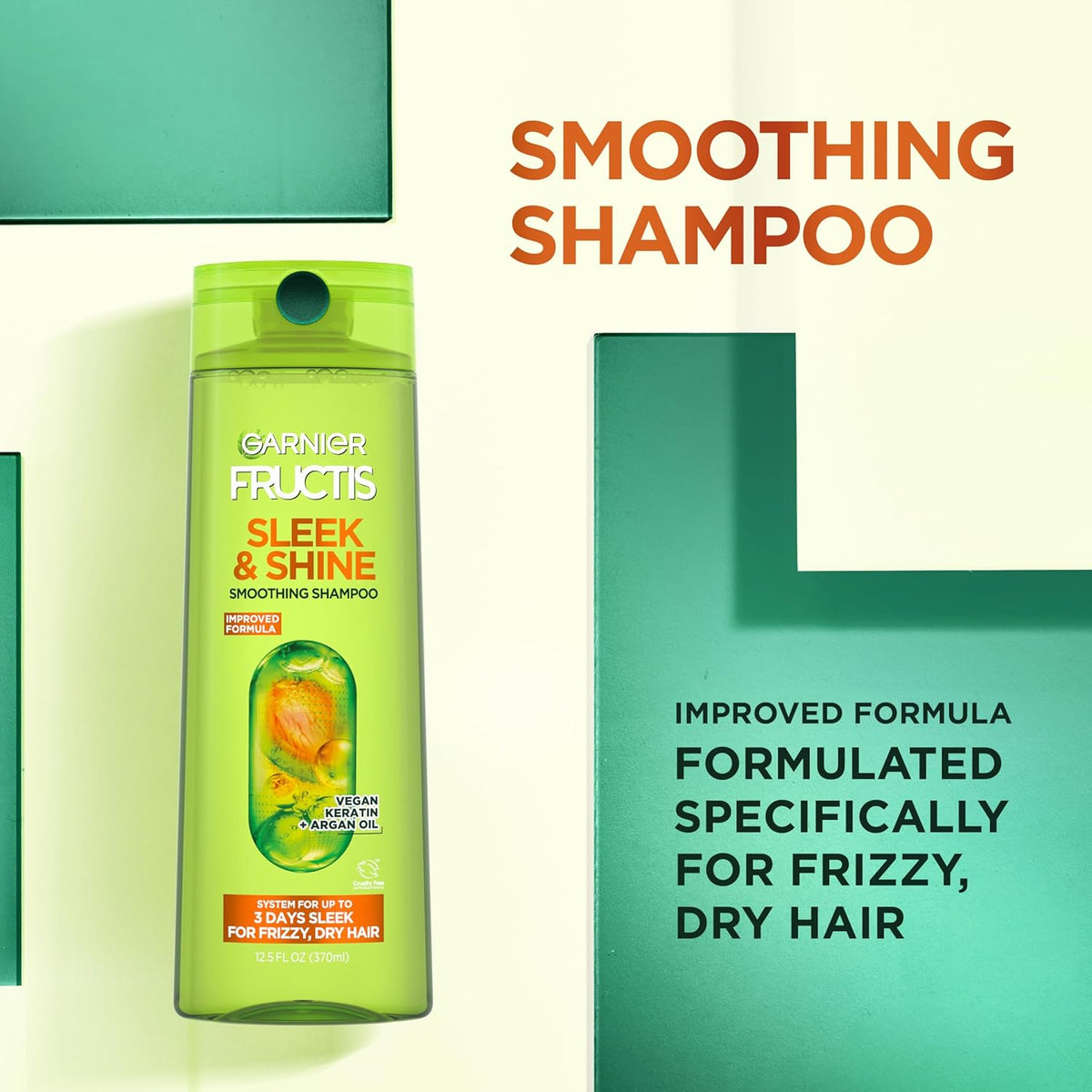 Garnier Fructis Sleek & Shine Shampoo and Conditioner Set for Dry, Frizzy Hair, up to 72 Hours of Frizz Control, Smooths Flyaways & Boosts Shine, 22 + 21 Fl Oz (Packaging May Vary)