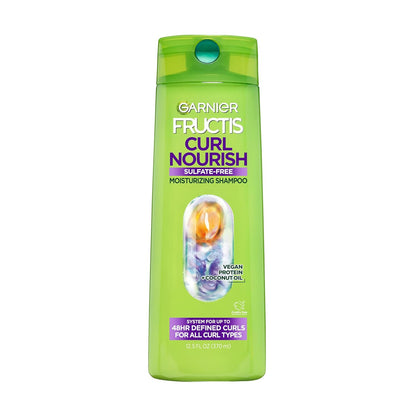 Garnier Fructis Curl Nourish Moisturizing Shampoo for Curly Hair, Plant Protein and Coconut Oil Formula, up to 48HR of Curl Definition, Sulfate Free & Vegan, 12.5 Fl Oz (Packaging May Vary)