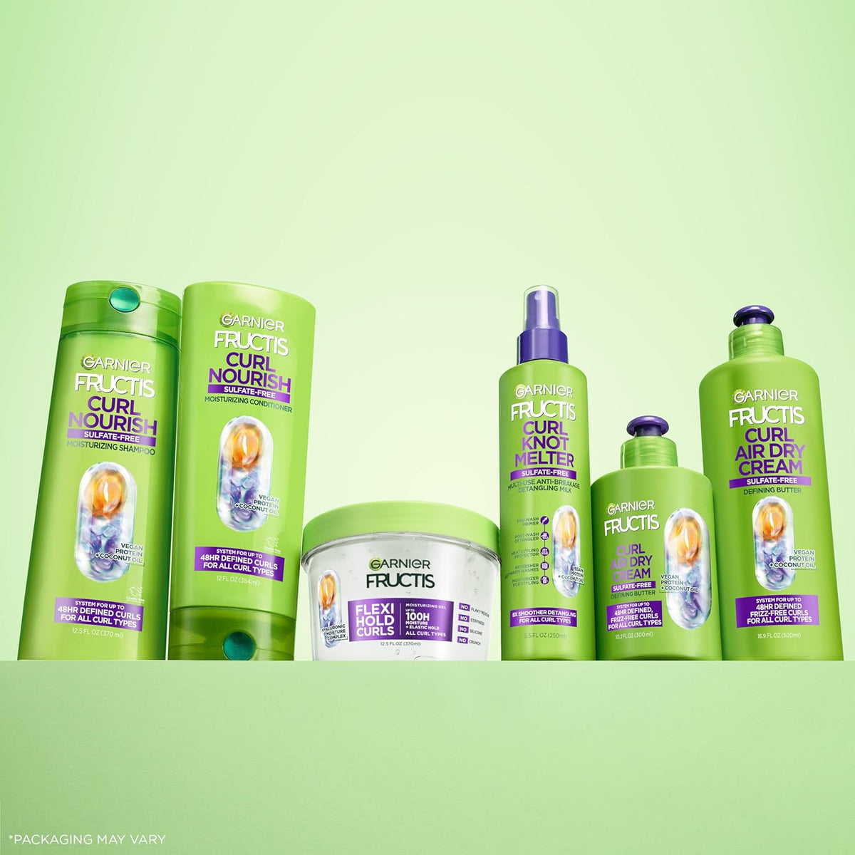 Garnier Fructis Curl Nourish Moisturizing Shampoo for Curly Hair, Plant Protein and Coconut Oil Formula, up to 48HR of Curl Definition, Sulfate Free & Vegan, 12.5 Fl Oz (Packaging May Vary)