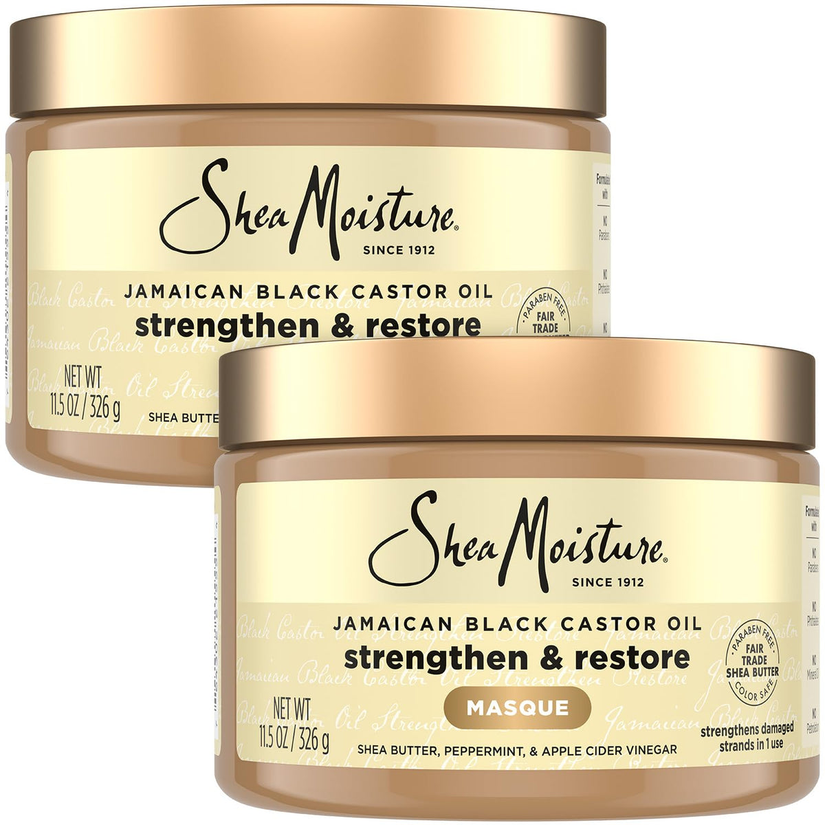 Shea Moisture Hair Mask 2-Pack – Jamaican Black Castor Oil Strengthen & Restore Masque for Repairing Dry, Damaged Hair, 12 Oz Ea