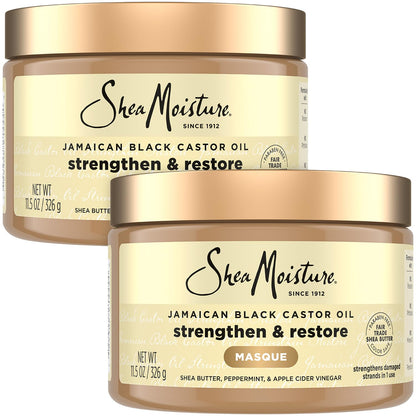 Shea Moisture Hair Mask 2-Pack – Jamaican Black Castor Oil Strengthen & Restore Masque for Repairing Dry, Damaged Hair, 12 Oz Ea