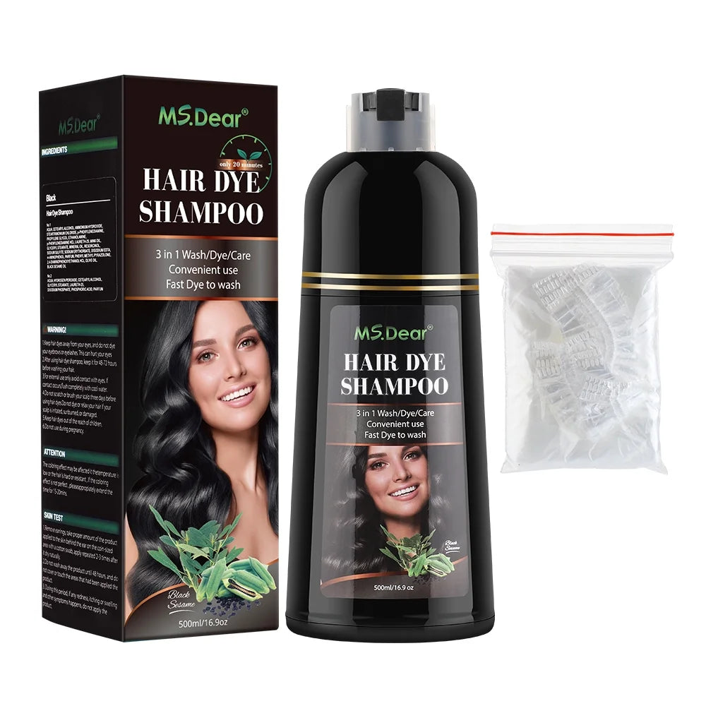 Black Hair Dye Shampoo ​Natural Hair Dye for Women & Men Gray Coverage Hair Color Shampoo for Dark Hair Long Lasting Results 16.9 Fl.Oz