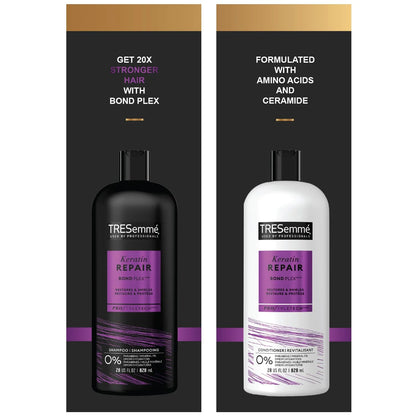 Tresemme Shampoo and Conditioner Set Keratin Hair Treatment, Paraben and Sulfate Free Shampoo Safe for Color-Treated Hair, Deep Conditioner for Dry Damaged Hair, Keratin Repair, 28 Fl Oz (2 Piece Se