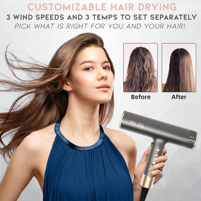 Mr Big Hair Dryer Italian Style Professional Ionic anti Frizz with Intelligent Temperature Sensor, Lightweight at 12Oz, Self-Cleaning Brushless Motor, T-Shaped, Insanely Powerful Air Flow 120,000 Rpms