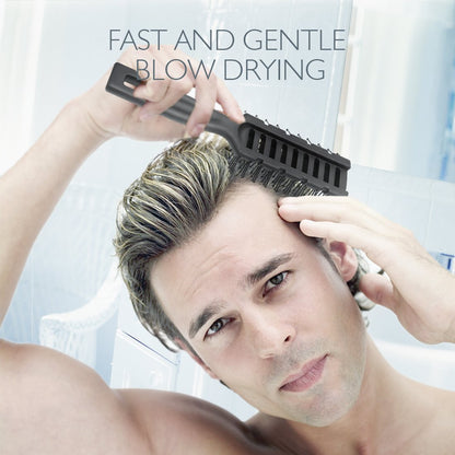 Hair Brush, Vented Brush for Blow Drying, Mens Short Hair Brush with Ball Tipped Bristles, Best for Wet or Dry Hair - Black