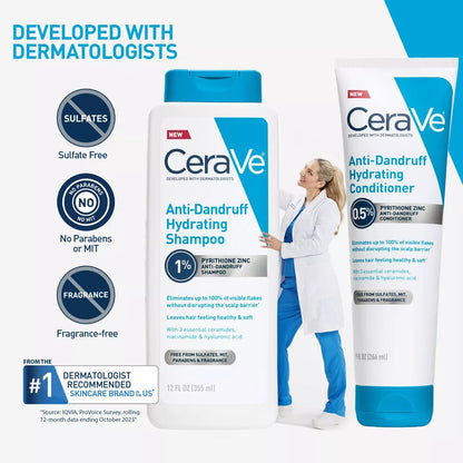 Cerave Anti-Dandruff Scalp Care Shampoo - 12 Fl Oz: No Fragrance Added, Hypoallergenic, Paraben-Free, Contains Hyaluronic Acid