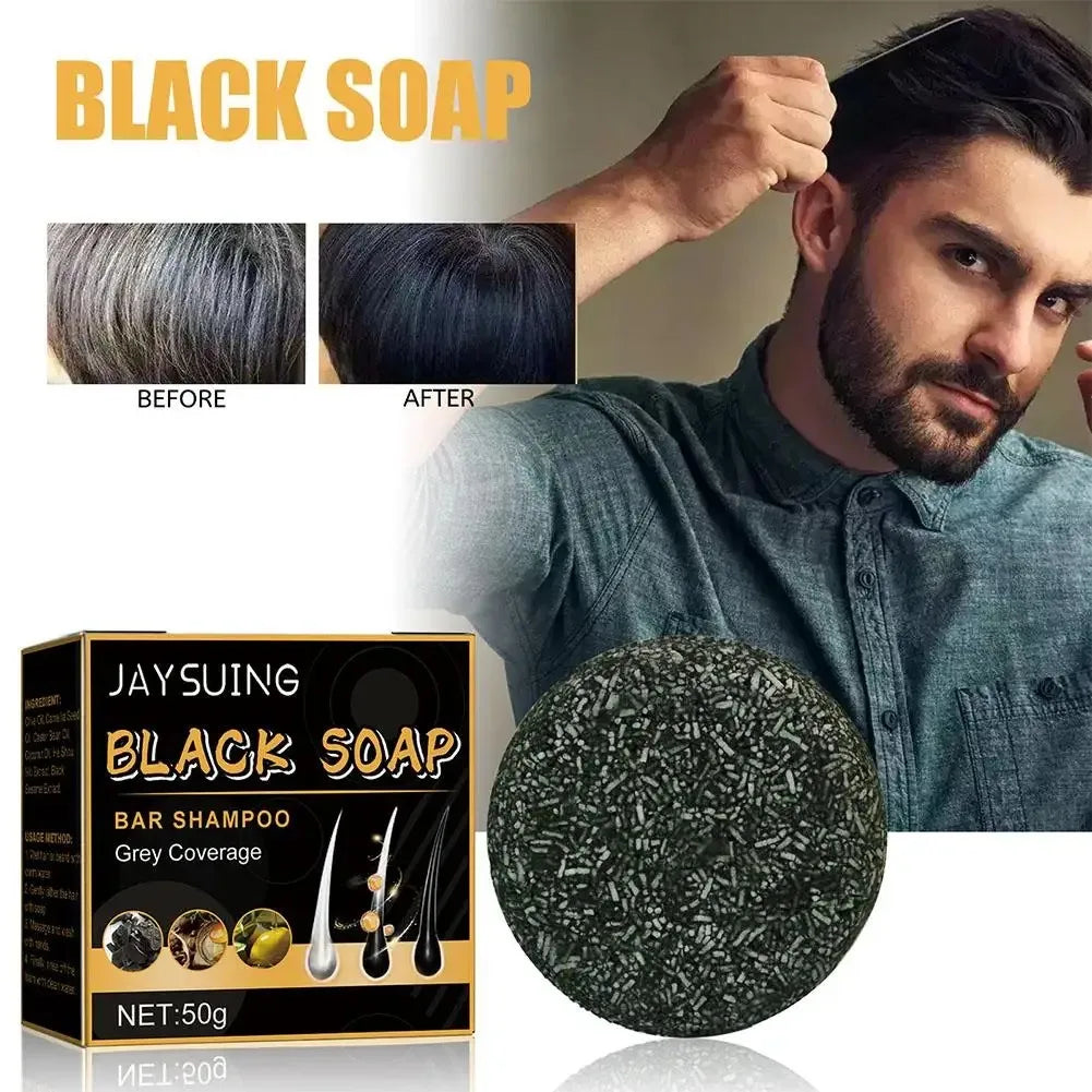 50G Grey Coverage Bar Shampoo Repair Gray White Hair Color Treatment Nourishing anti Dandruff Natural Hair Darkening Soap