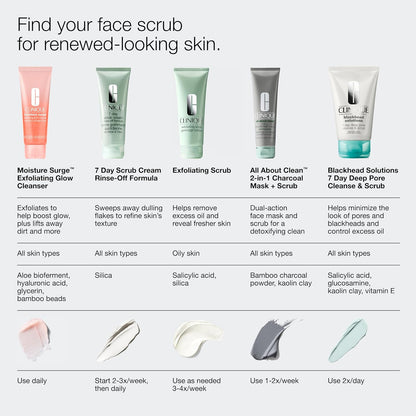 Clinique 7 Day Daily Gentle Face Exfoliator Lightweight Scrub Cream for All Skin Types | Mild Face Scrub with Silica | Exfoliating + Refining