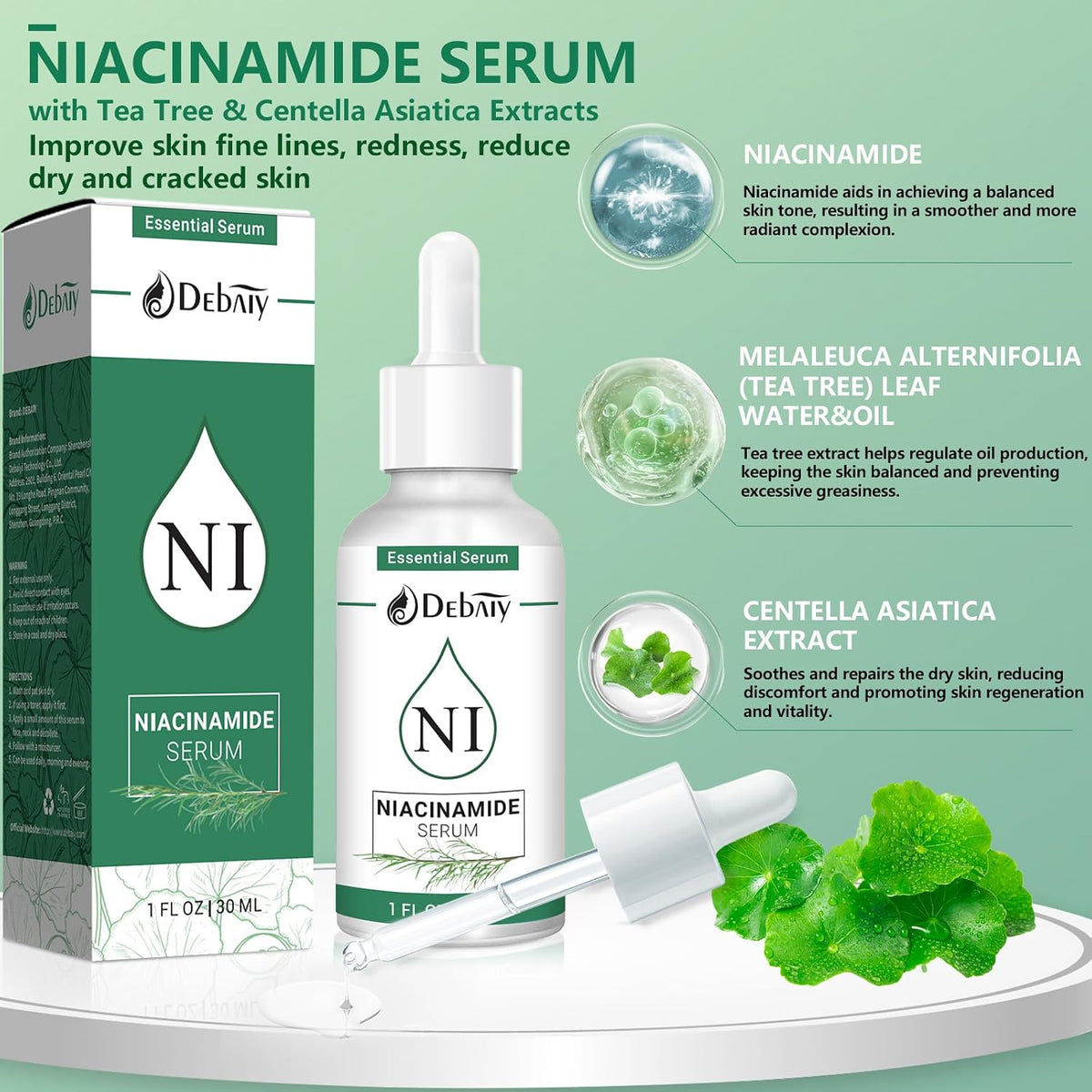 5% Niacinamide Serum with 4% Tea Tree & Centella Asiatica Extracts Soothing Facial Serum (3 Pack 1Fl.Oz|30Ml)