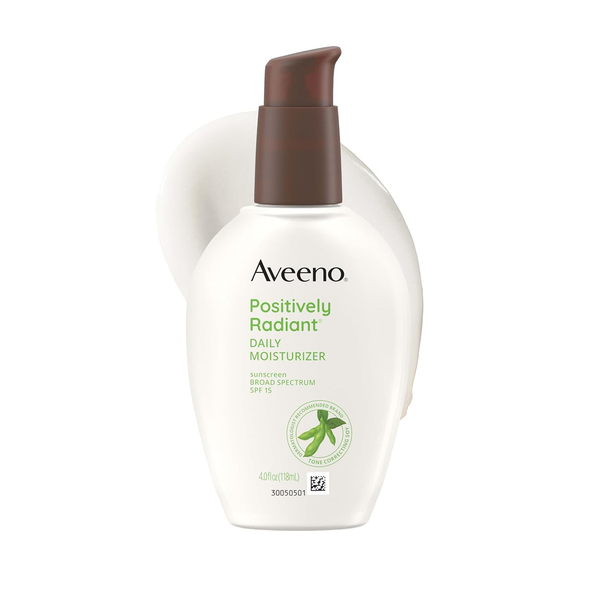 Aveeno Positively Radiant Daily Face Moisturizer with SPF 15 Sunscreen, Hydrating Face Lotion with Soy Extract to Improve Skin Tone and Texture, Hypoallergenic Formula, Oil-Free, 4 Fl Oz | Hydrating Face Lotion with Soy Extract, Improves Skin Tone & Texture, Oil-Free, Hypoallergenic, Non-Comedogenic