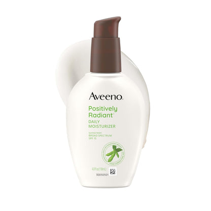 Aveeno Positively Radiant Daily Face Moisturizer with SPF 15 Sunscreen, Hydrating Face Lotion with Soy Extract to Improve Skin Tone and Texture, Hypoallergenic Formula, Oil-Free, 4 Fl Oz | Hydrating Face Lotion with Soy Extract, Improves Skin Tone & Texture, Oil-Free, Hypoallergenic, Non-Comedogenic