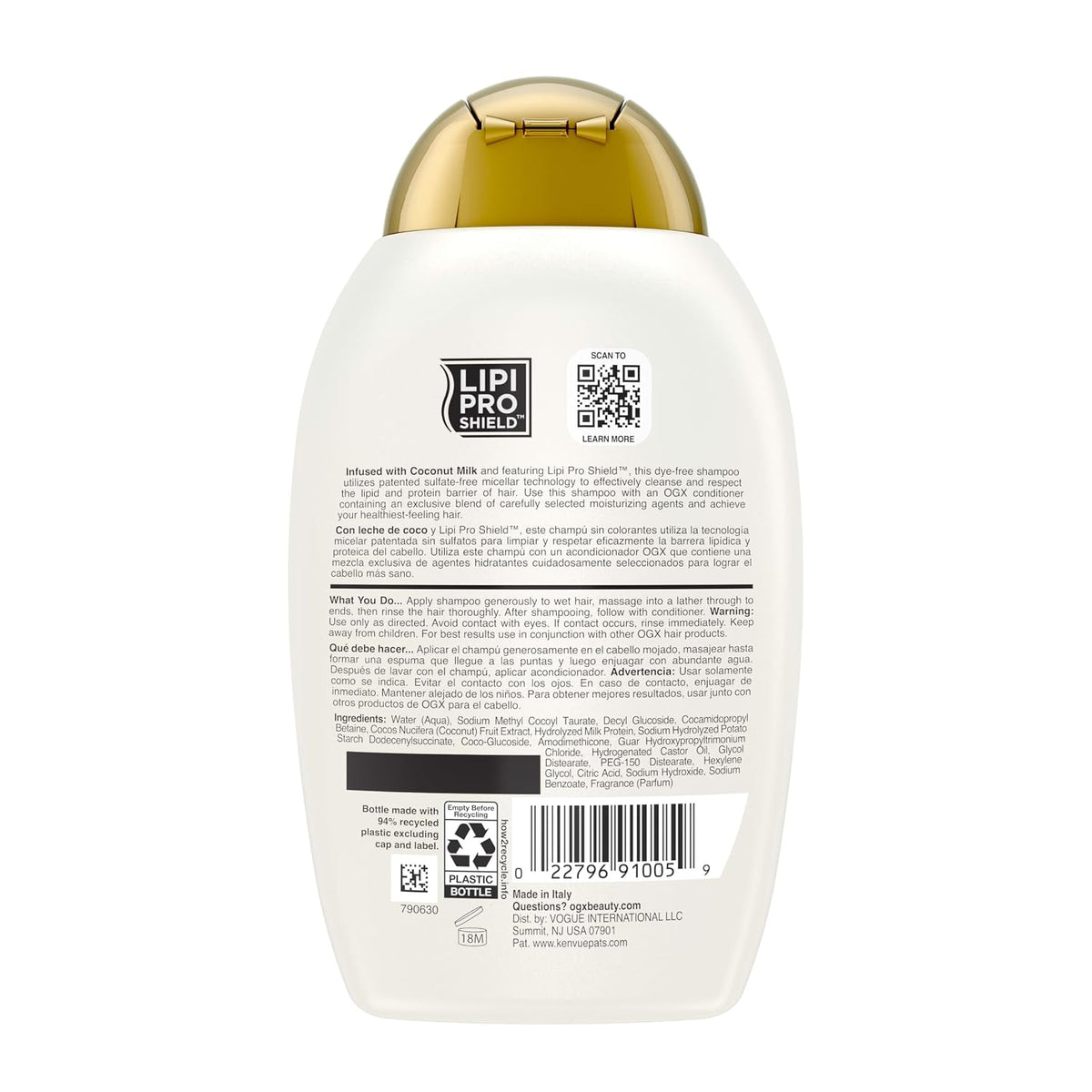 OGX Nourishing + Coconut Milk Moisturizing Shampoo, 13 Fl Oz | Hydrating & Restoring, Moisturizes for Soft Hair after First Use, Paraben-Free, Sulfate-Free Surfactants