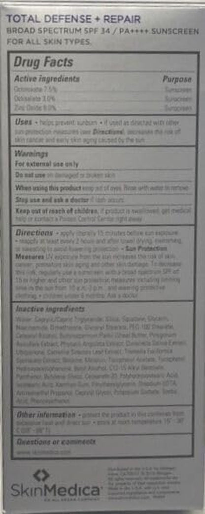 Skinmedica Total Defense + Repair SPF 34 Sunscreen for Face