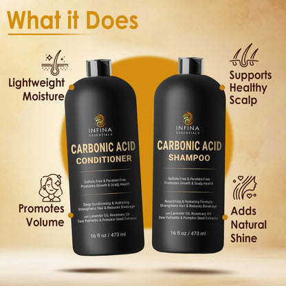 Carbonic Acid Shampoo and Conditioner Set for Men & Women - Sulfate-Free Hair Growth Shampoo and Conditioner - 16 F Oz Each, Black