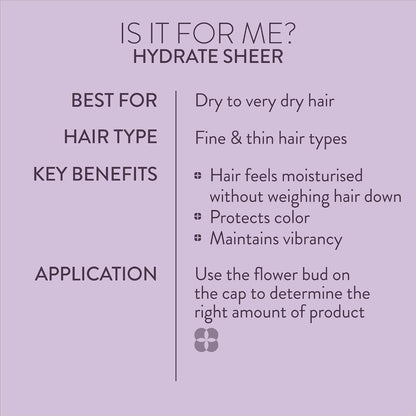 Pureology Hydrate Sheer Shampoo - Lightweight Hydrating Shampoo for Fine or Dry Color-Treated Hair, Silicone-Free & Vegan