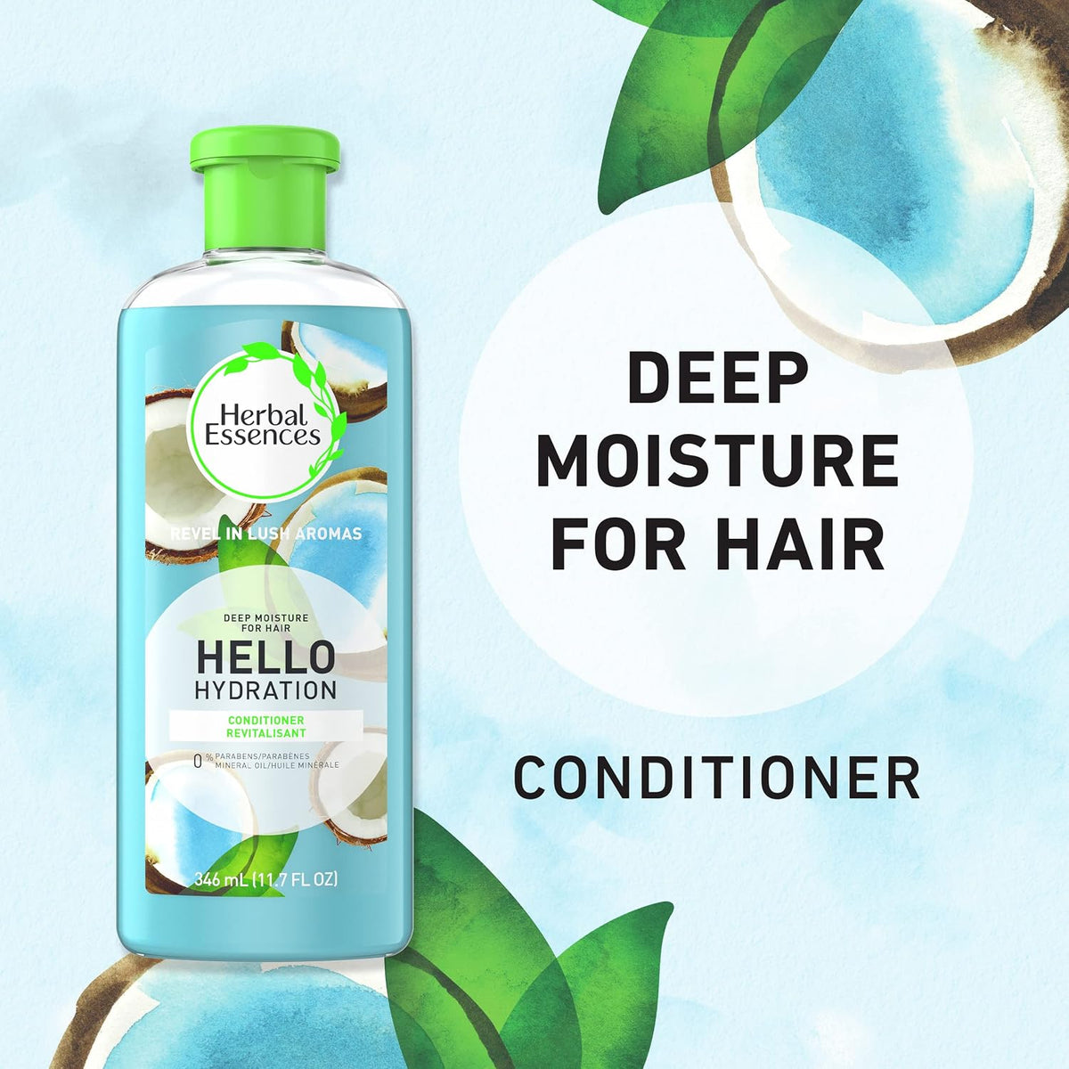 Hello Hydration Conditioner, Deep Moisture for Hair, 11.7 Fluid Ounces, Coconut Scent, Paraben Free, Dermatologist Tested, Cruelty Free
