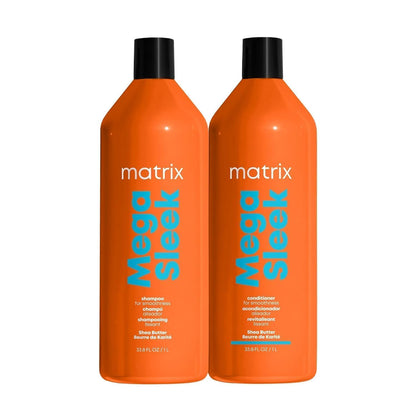 Matrix Mega Sleek Shampoo and Conditioner Set - Smoothing and Moisturizing, Anti-Frizz, Detangling, for All Dry, Damaged & Frizzy Hair Types, Nourishes with Shea Butter, Vegan