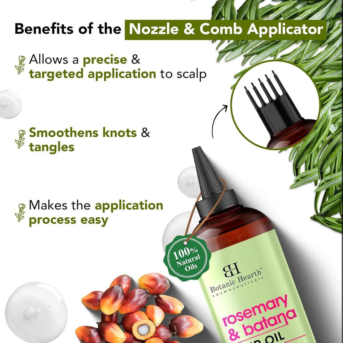 Rosemary & Batana Hair Oil (2 Fl Oz) | Revitalizing and Strengthening Hair Treatment for Fuller, Healthier-Looking Hair | Paraben Free | Suitable for All Hair Types