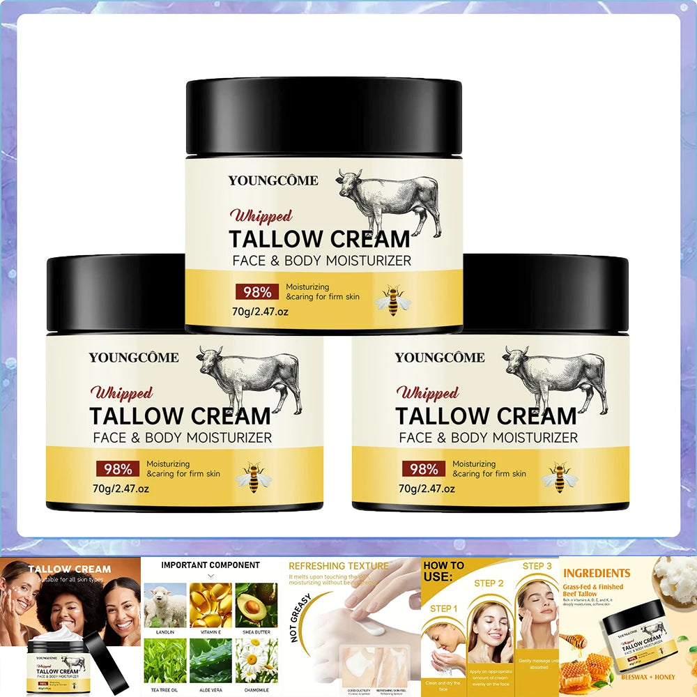 ​Beef Tallow Paste Deeply Moisturizer Honey Balm Brightening Wrinkle Remover Grass Fed Tallow Wild Honey Face Body Cream Skin
