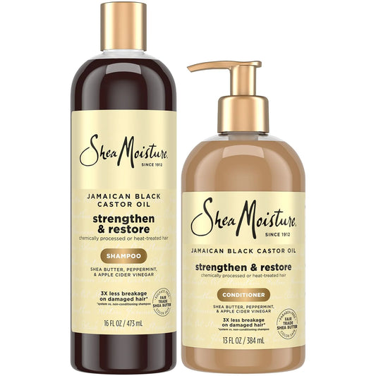 Shampoo & Conditioner Set, Jamaican Black Castor Oil | Strengthen & Restore Repair Treatment for Dry, Damaged Hair | Wavy, Coily, Kinky & Curly Hair | Shea Butter, Peppermint & ACV