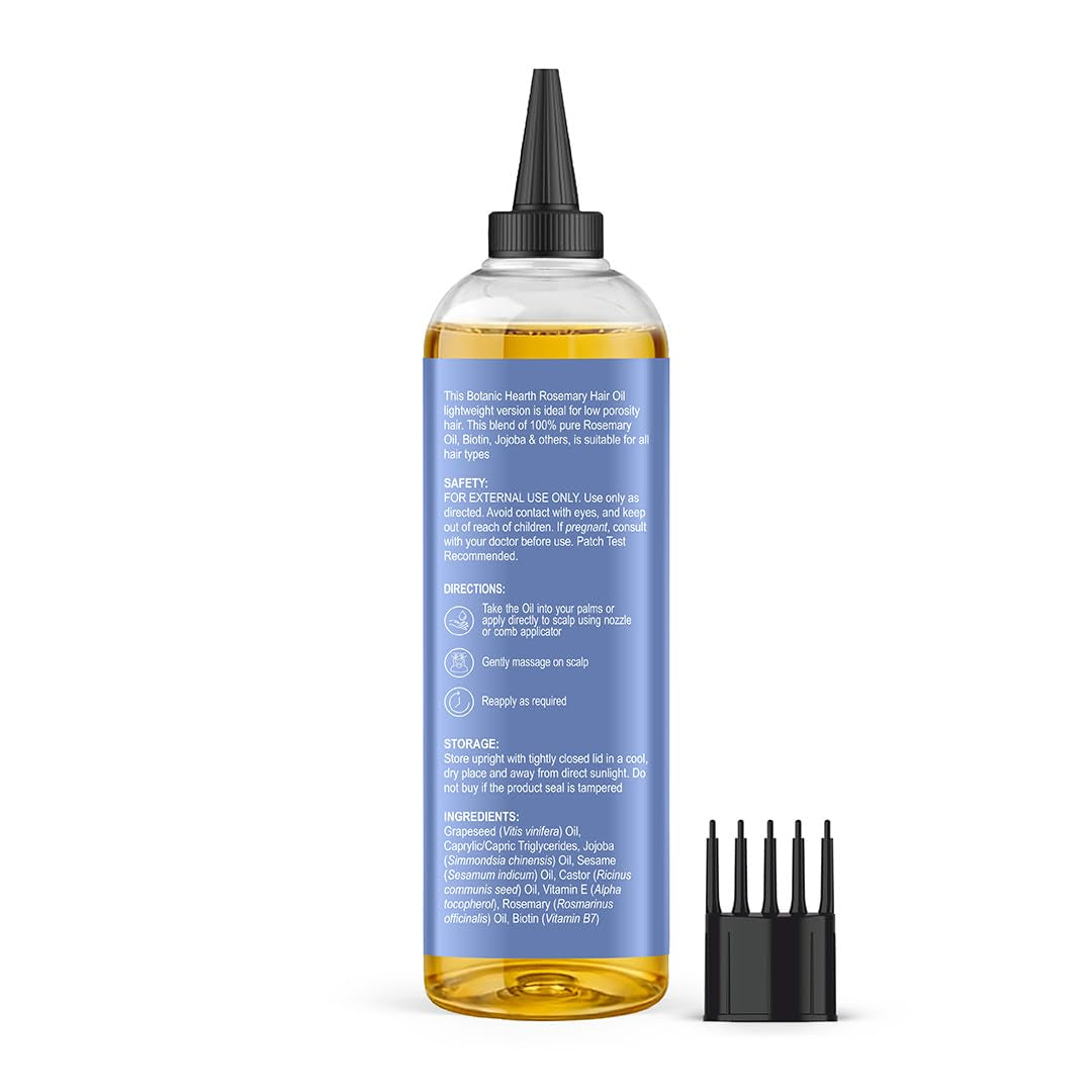 Lightweight Rosemary Hair Oil 6.7 Fl Oz | Non-Greasy Oil for Fine & Thin Hair | with Rosemary, Castor Oil & Biotin | Smooths Frizz & Adds Shine | for Men & Women