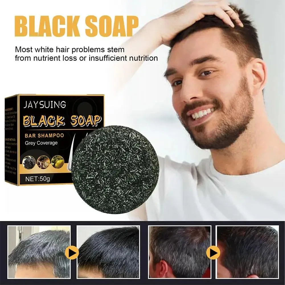 50G Grey Coverage Bar Shampoo Repair Gray White Hair Color Treatment Nourishing anti Dandruff Natural Hair Darkening Soap