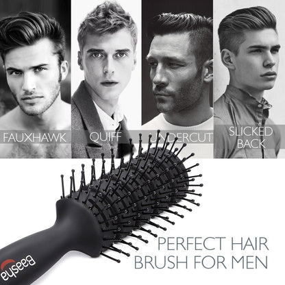 Hair Brush, Vented Brush for Blow Drying, Mens Short Hair Brush with Ball Tipped Bristles, Best for Wet or Dry Hair - Black
