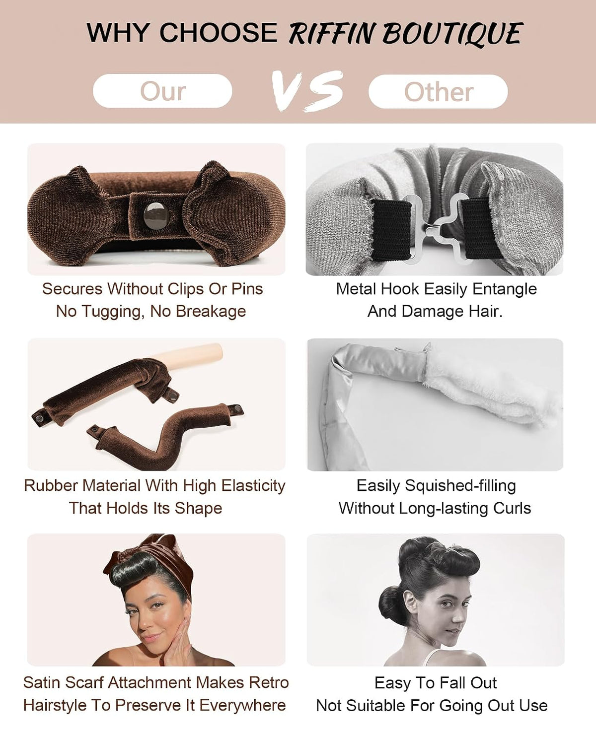 Grande Heatless Curls Overnight Rods - Upgraded Directional Grip Velvet - No Heat Hair Curlers to Sleep, Jumbo Large Hair Rollers Flexible Curling Rods Set for Long Thicker Coarser Hair Blowout Look