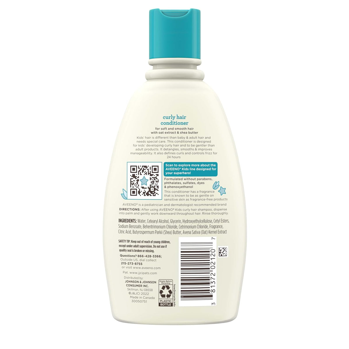 Aveeno Kids Curly Hair Conditioner, 12 Fl. Oz | Hydrating Conditioner, Oat Extract & Shea Butter, Gentle Scent, Detangles & Moisturizes Curls
