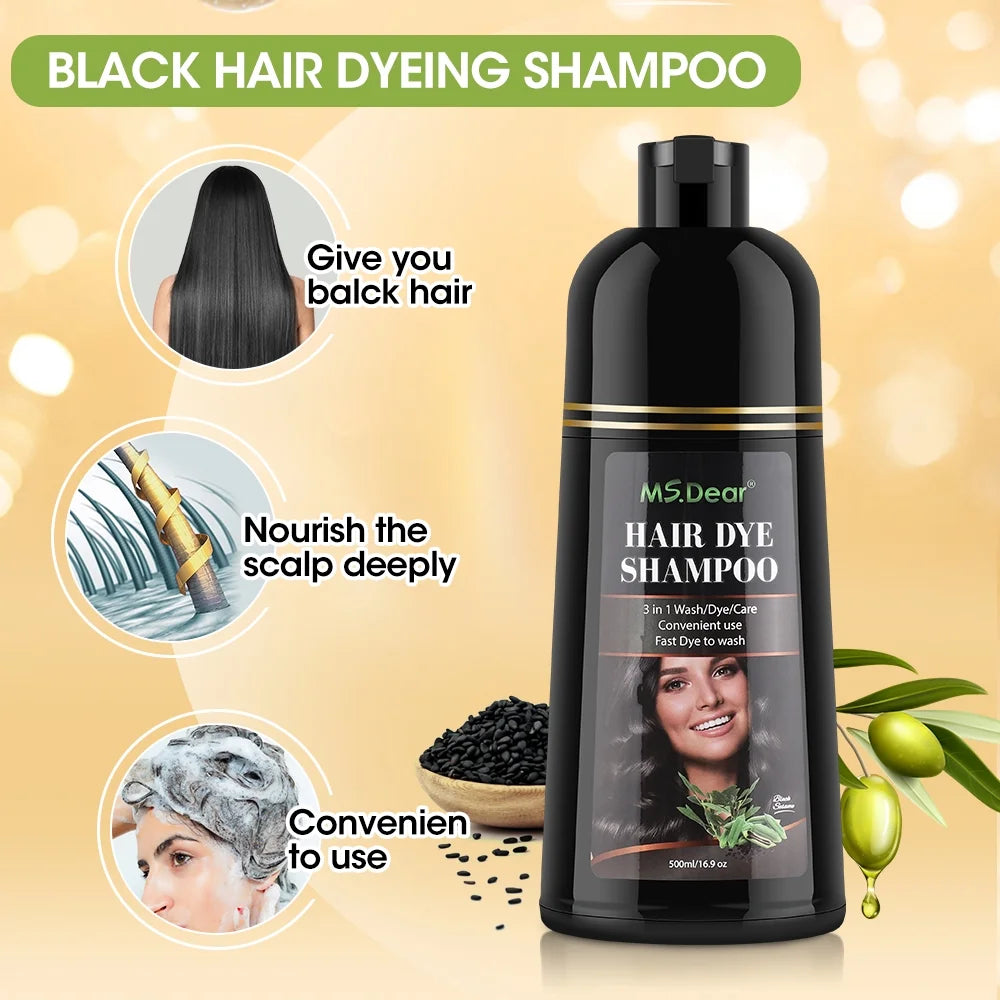 Black Hair Dye Shampoo ​Natural Hair Dye for Women & Men Gray Coverage Hair Color Shampoo for Dark Hair Long Lasting Results 16.9 Fl.Oz