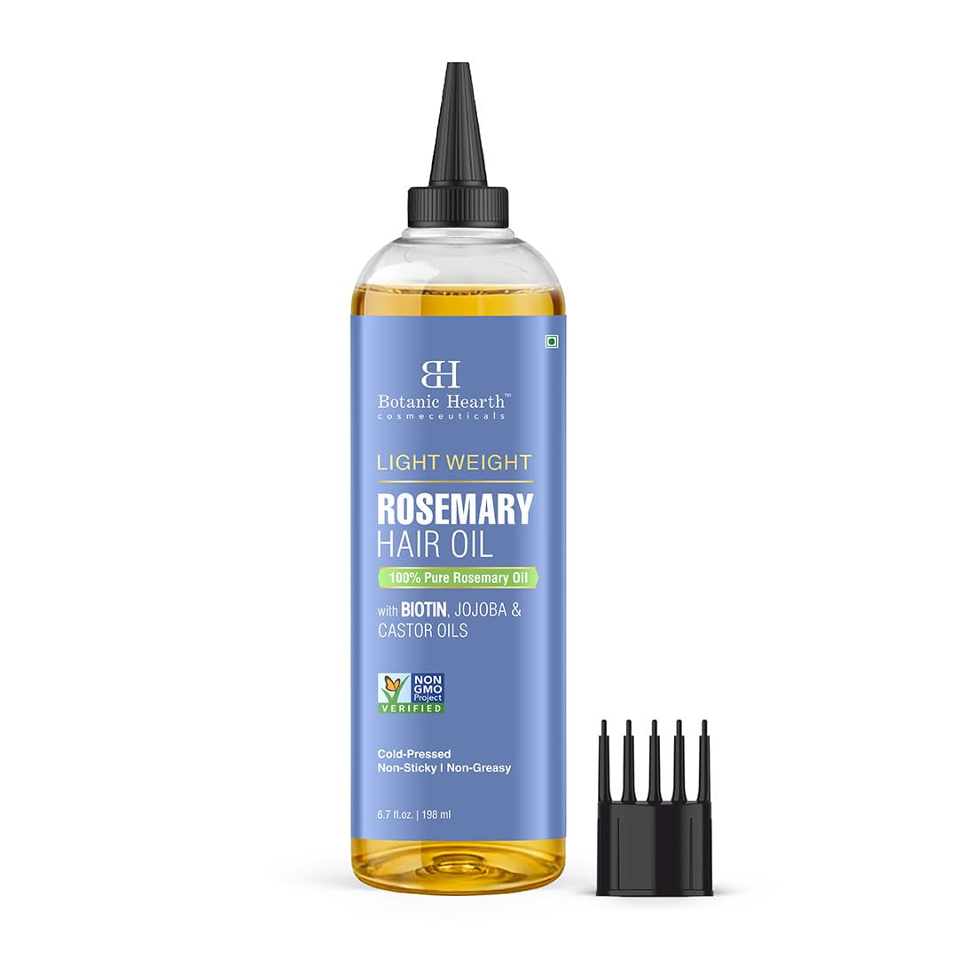 Lightweight Rosemary Hair Oil 6.7 Fl Oz | Non-Greasy Oil for Fine & Thin Hair | with Rosemary, Castor Oil & Biotin | Smooths Frizz & Adds Shine | for Men & Women