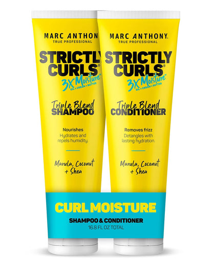Strictlycurls 3X Moisture Curly Hair Shampoo & Conditioner Set | Frizz Taming Curl Defining & Moisturizing Shampoo & Conditioner - Shea Butter & Coconut for Dry Damaged Hair - Sulfate Free