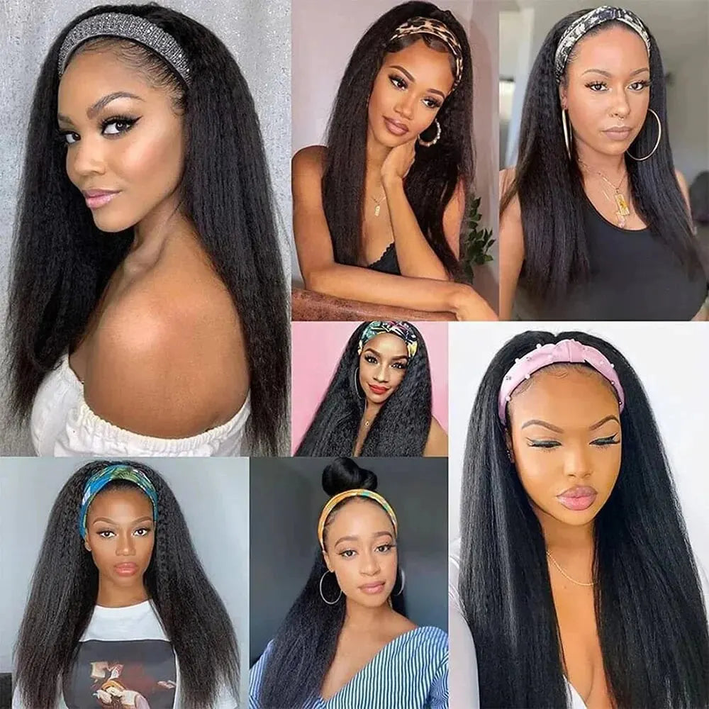 Kinky Straight Headband Wig Human Hair Wig Full Machine Made Brazilian Human Hair Wigs for Black Women 180% Density