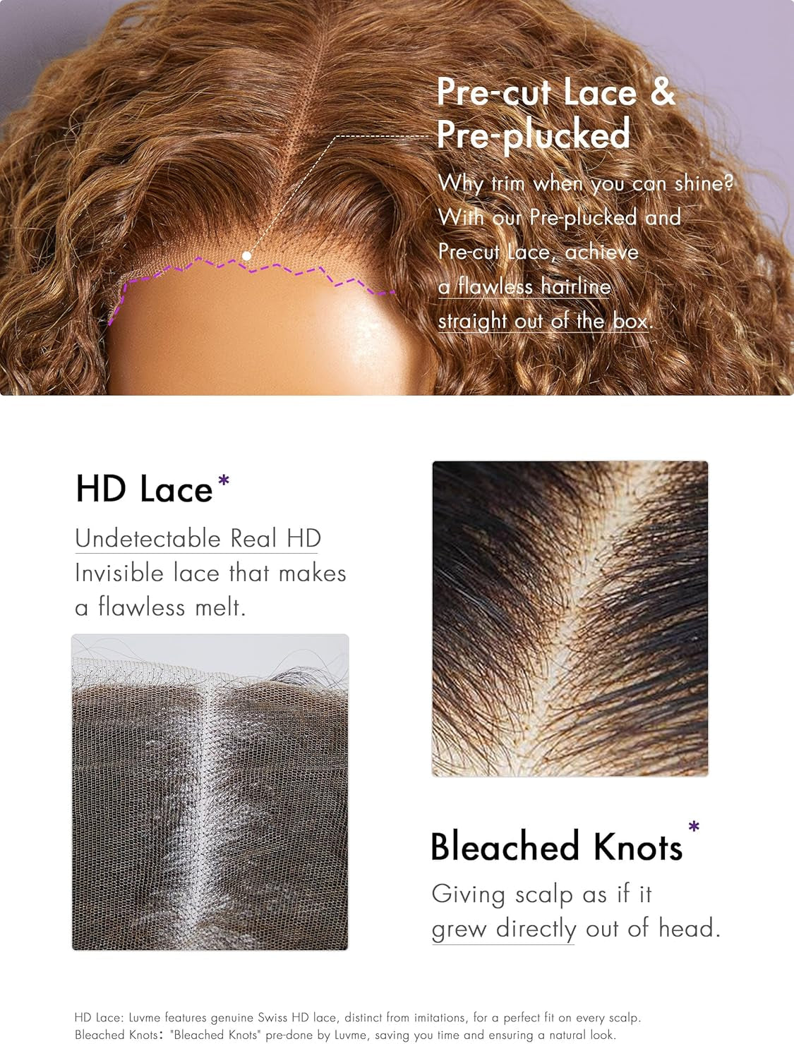 LUVME 18 Inch Brown Highlight Kinky Curly Lace Front Wigs Human Hair 5X5 Transparent Human Hair Lace Frontal Wigs for Women 180% Density Curly Glueless Human Hair Wigs Pre Plcked