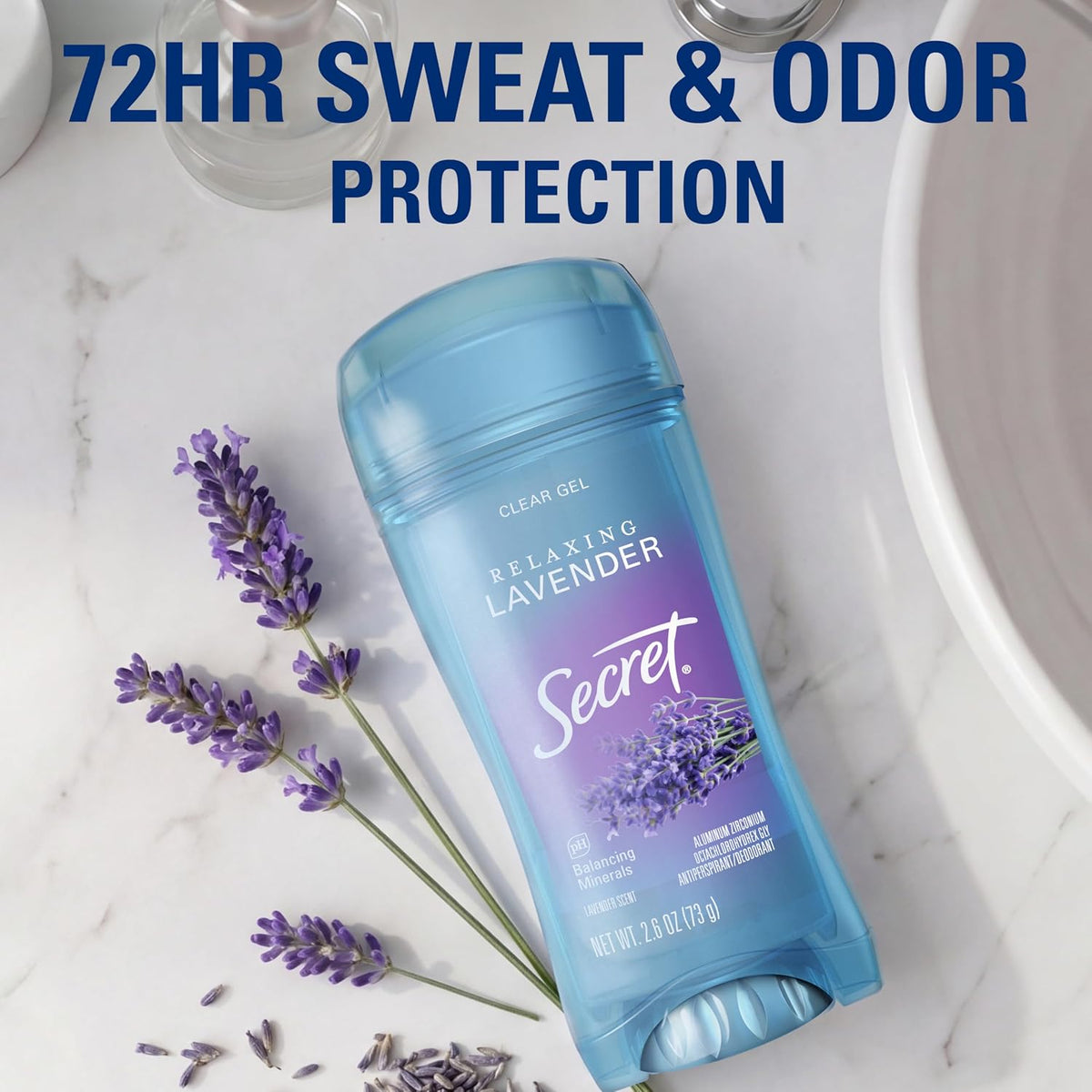 Fresh Antiperspirant Deodorant for Women, 72Hr Breathable Sweat & Odor Protection, Instant Freshness & Gentle, PH Balancing Minerals, Clear Gel, Relaxing Lavender Scent, 2.6 Oz