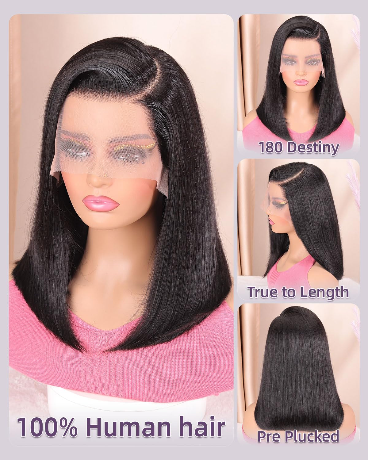 Drawstring Bob Wig Human Hair 13X6 HD Transparent Lace Frontal Wigs Human Hair Pre Plucked Short Bob Wigs for Black Women 180% Density Straight Glueless Wig Natural Color 14 Inch
