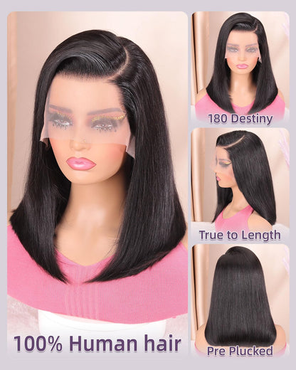 Drawstring Bob Wig Human Hair 13X6 HD Transparent Lace Frontal Wigs Human Hair Pre Plucked Short Bob Wigs for Black Women 180% Density Straight Glueless Wig Natural Color 14 Inch