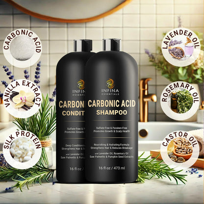 Carbonic Acid Shampoo and Conditioner Set for Men & Women - Sulfate-Free Hair Growth Shampoo and Conditioner - 16 F Oz Each, Black