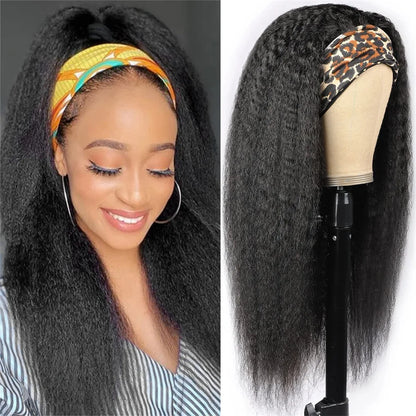 Kinky Straight Headband Wig Human Hair Wig Full Machine Made Brazilian Human Hair Wigs for Black Women 180% Density