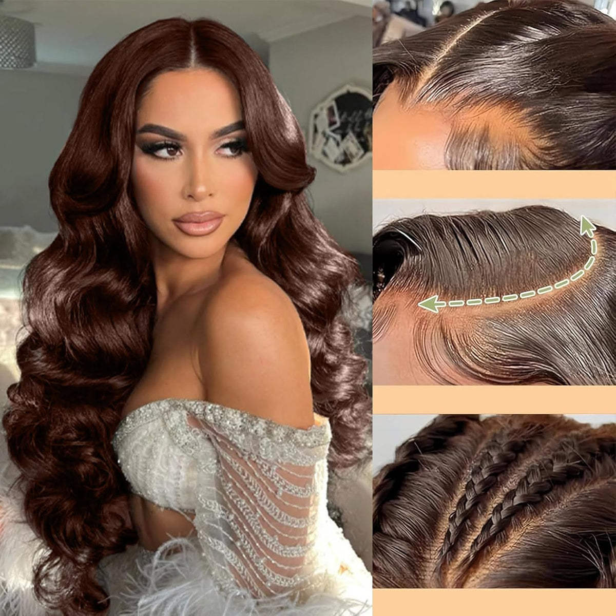 32 Inch 5X5 HD Transparent Lace Front Wigs Human Hair Body Wave - 180% Density Pre Plucked Glueless Frontal Wigs with Baby Hair Chocolate Brown Wig for Women