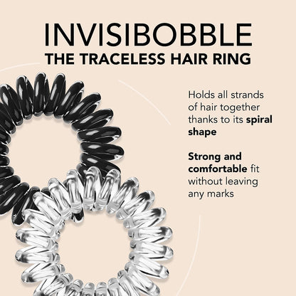 Original Traceless Spiral Hair Ties - Pack of 8, Crystal Clear and True Black- Strong Elastic Grip Coil Accessories for Women - Non Soaking - Gentle for Girls Teens and Thick Hair