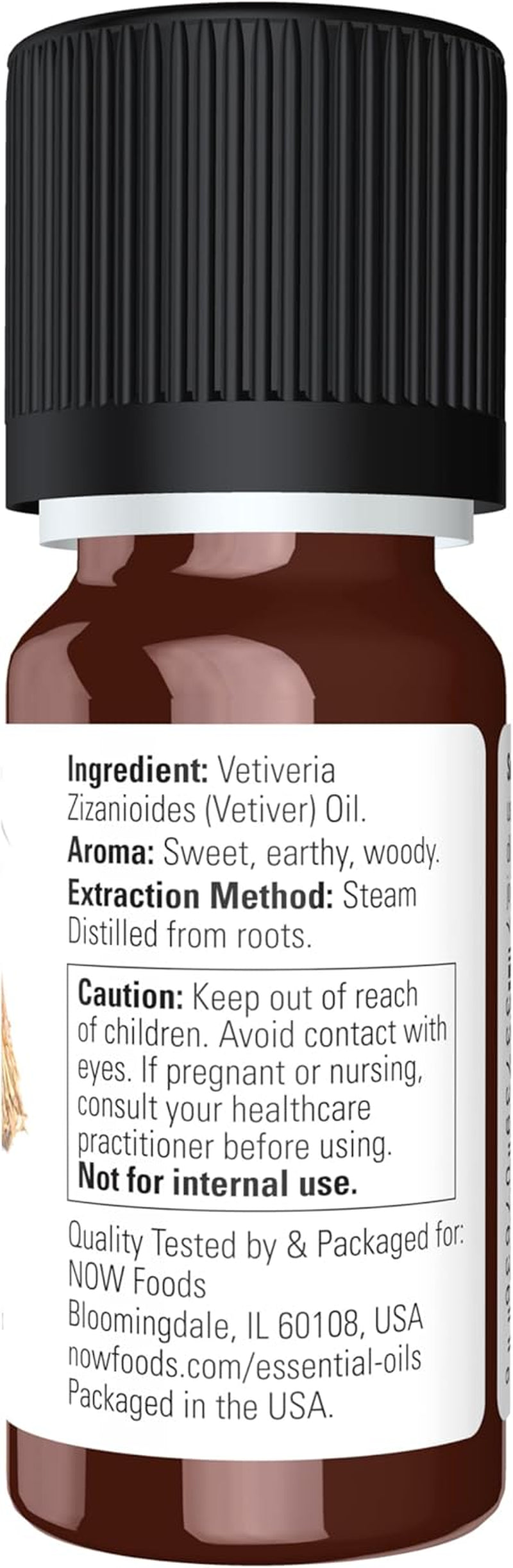 NOW Essential Oils, Vetiver Oil, Steam Distilled, Undiluted, 10 Ml