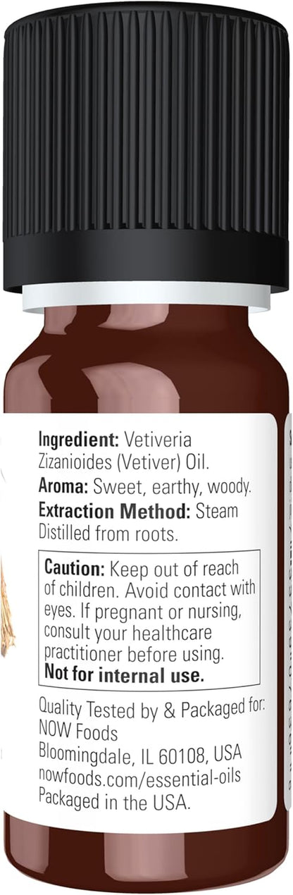 NOW Essential Oils, Vetiver Oil, Steam Distilled, Undiluted, 10 Ml