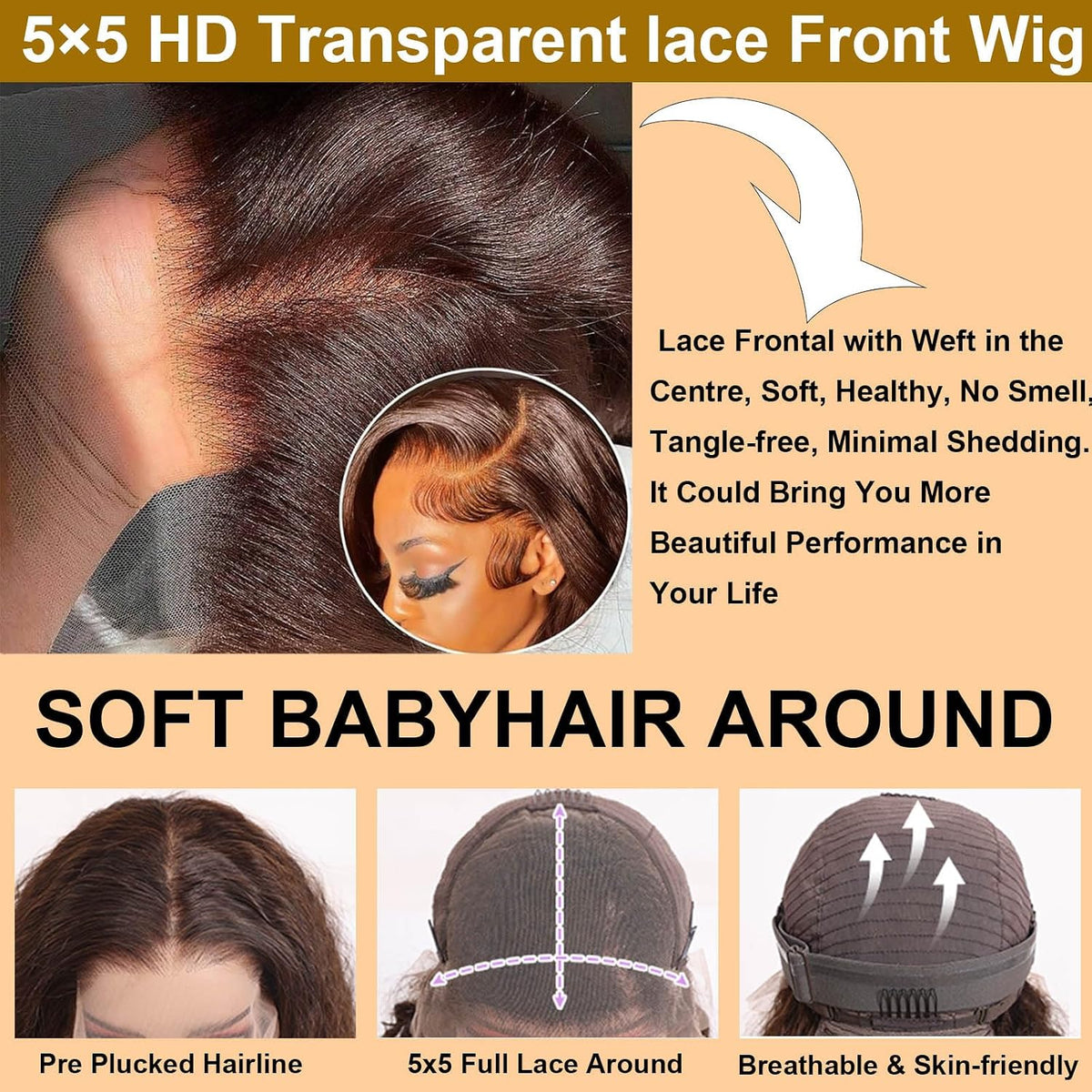 32 Inch 5X5 HD Transparent Lace Front Wigs Human Hair Body Wave - 180% Density Pre Plucked Glueless Frontal Wigs with Baby Hair Chocolate Brown Wig for Women